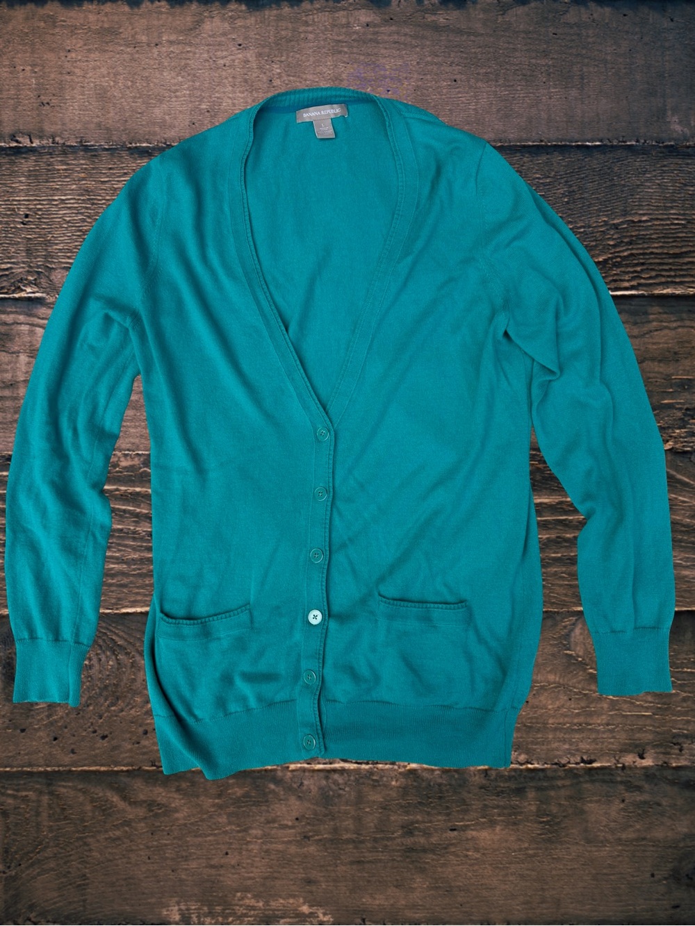 Banana Republic Merino Wool Blend Teal V-Neck Cardigan Sweater Women's Size L